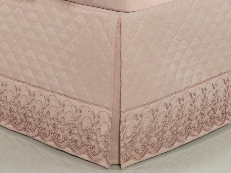 Saia para cama Box Matelassada com Bordado Ingls Solteiro - Sublime Rosa Velho - Dui Design