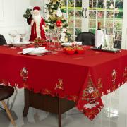 Toalha de Mesa Natal com Bordado Richelieu Retangular 6 Lugares 160x220cm - Surpresa Vermelho - Dui Design