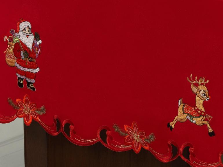 Toalha de Mesa Natal com Bordado Richelieu Quadrada 4 Lugares 160x160cm - Surpresa Vermelho - Dui Design