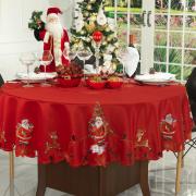 Toalha de Mesa Natal com Bordado Richelieu Redonda 180cm - Surpresa Vermelho - Dui Design