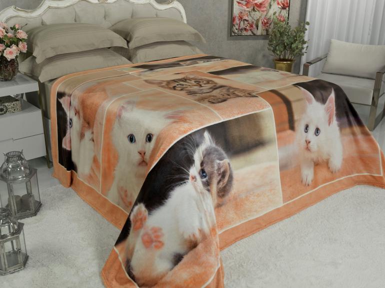 Cobertor Avulso King Flanelado com Estampa Digital 260 gramas/m² - Sweet Cats - Dui Design