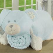 Kit: 1 Cobertor Baby Pele de Carneiro Sherpa + 1 Almofada Baby Kids de Bichinhos - Animais Sherpa - Dui Design