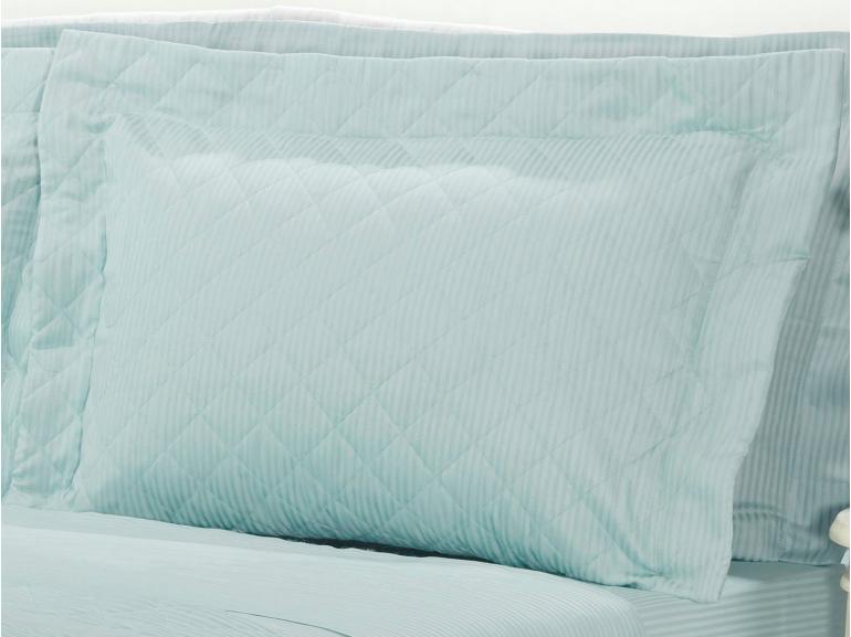 Kit: 1 Cobre-leito Casal + 2 porta-travesseiros Cetim 300 fios - Toronto Azul Claro - Dui Design