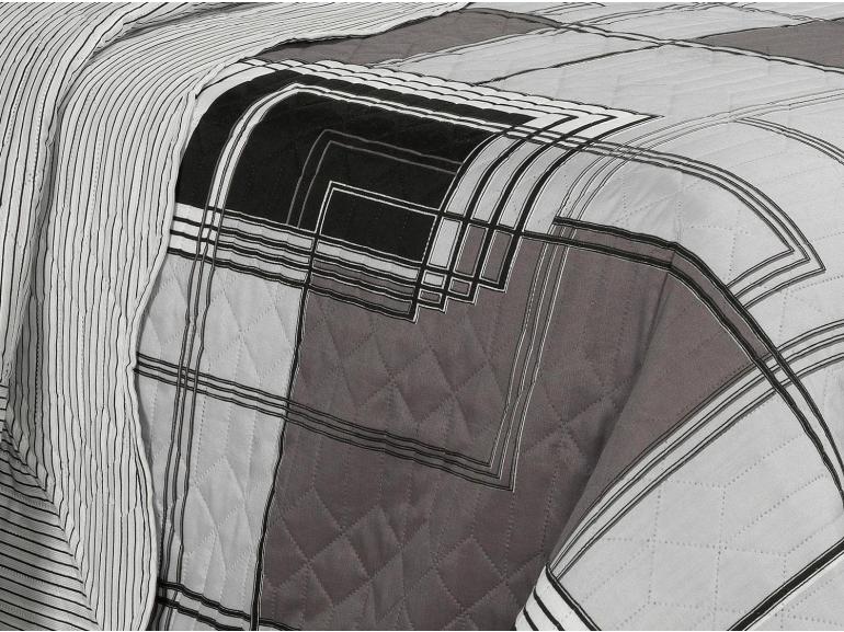 Kit: 1 Cobre-leito Casal Bouti de Microfibra Ultrasonic Estampada + 2 Porta-travesseiros - Toronto Cinza - Dui Design
