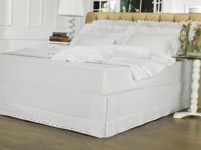 Saia para cama Box Matelassada com Bordado Inglês Casal - Toscana Branco - Dui Design