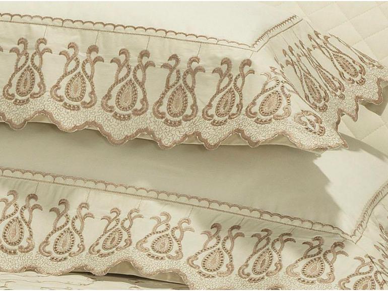 Jogo de Cama King Percal 200 fios com Bordado Inglês - Toscana Marfim - Dui Design