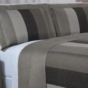 Kit: 1 Cobre-leito Casal Bouti de Microfibra Ultrasonic Estampada + 2 Porta-travesseiros - Toshima Taupe - Dui Design