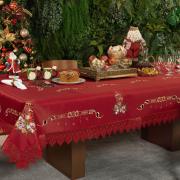 Toalha de Mesa Natal com Bordado Richelieu Quadrada 8 Lugares 220x220cm - Tradição Vermelho - Dui Design