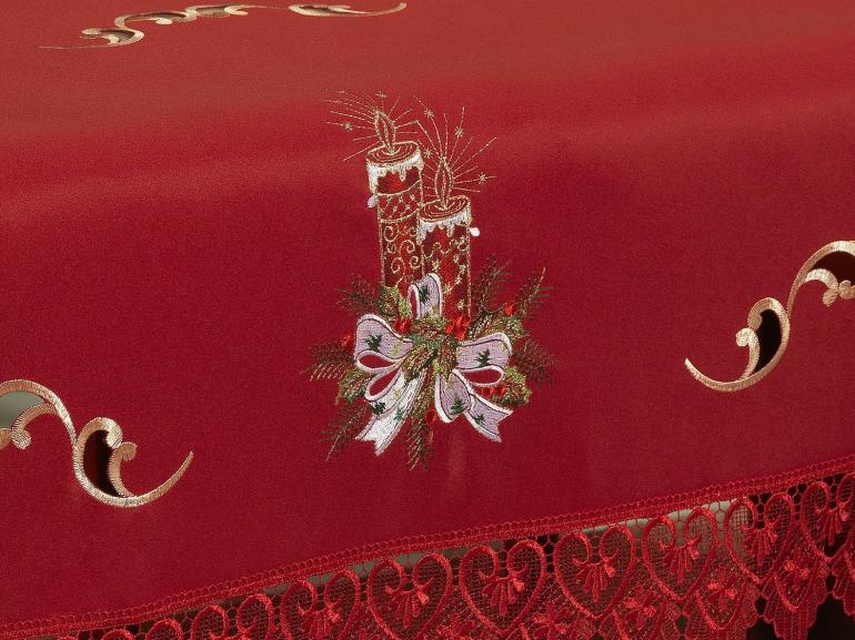 Toalha de Mesa Natal com Bordado Richelieu Retangular 10-12 Lugares 160x320cm - Tradição Vermelho - Dui Design