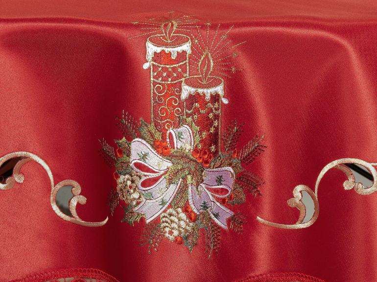 Toalha de Mesa Natal com Bordado Richelieu Redonda 180cm - Tradição Vermelho - Dui Design