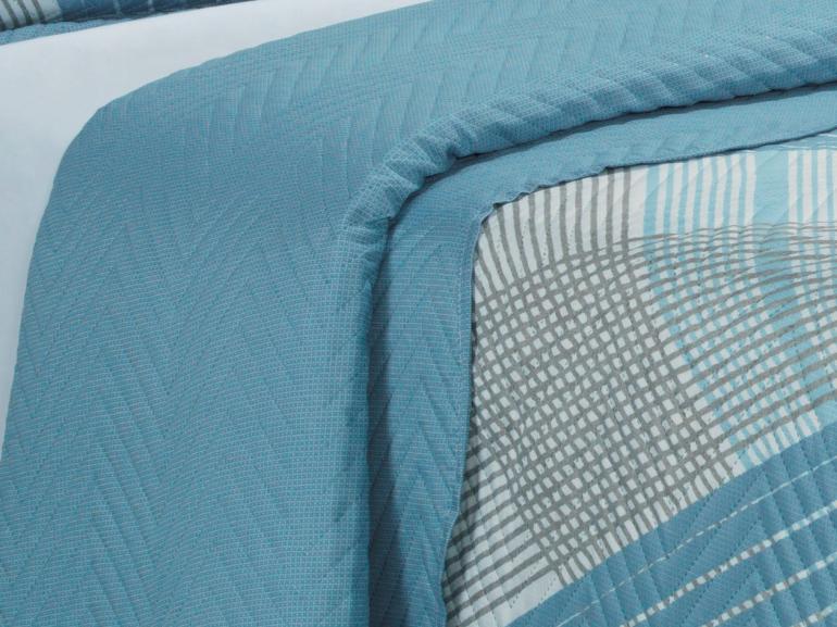 Kit: 1 Cobre-leito Solteiro Bouti de Microfibra Ultrasonic Estampada + 1 Porta-travesseiro - Trevis Azul - Dui Design