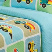 Kit: 1 Cobre-leito Solteiro Kids Bouti de Microfibra PatchWork Ultrasonic + 1 Porta-travesseiro - Truck Azul - Dui Design