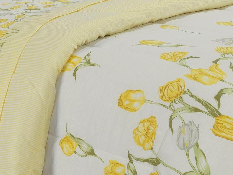 Edredom Solteiro 150 fios - Tulipa Amarelo - Dui Design