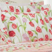 Kit: 1 Cobre-leito King + 2 Porta-travesseiros 150 fios - Tulipa Rosa - Dui Design
