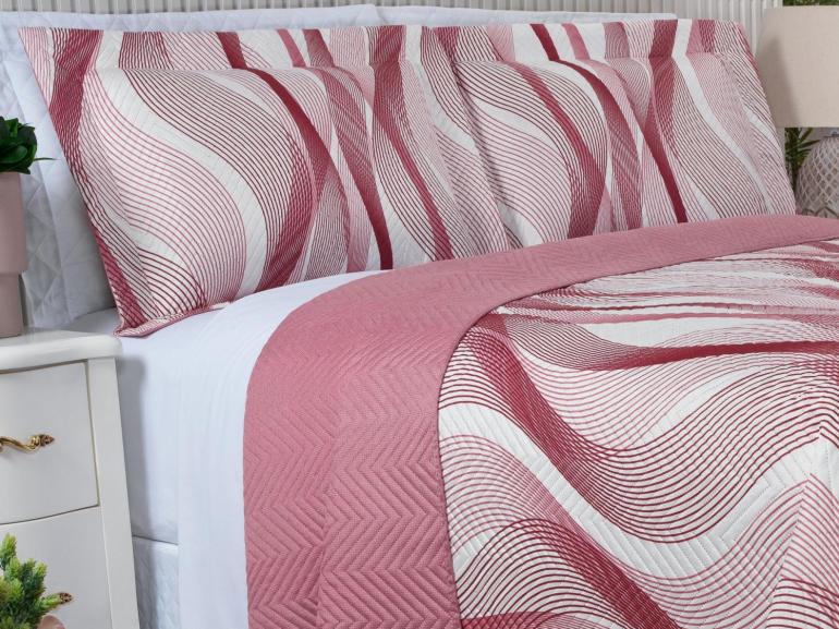 Kit: 1 Cobre-leito Solteiro Bouti de Microfibra Ultrasonic Estampada + 1 Porta-travesseiro - Twister Rosa Barroque - Dui Design