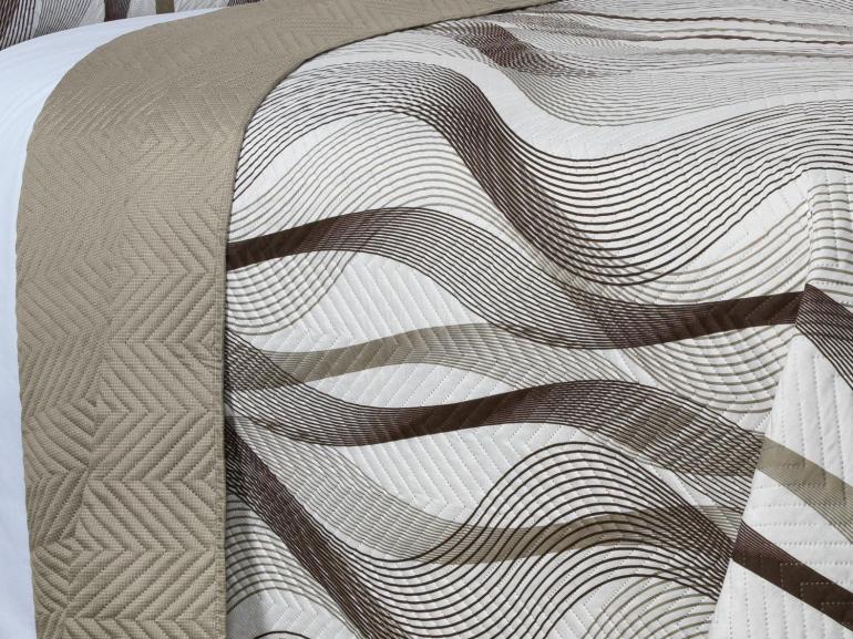 Kit: 1 Cobre-leito Queen Bouti de Microfibra Ultrasonic Estampada + 2 Porta-travesseiros - Twister Taupe - Dui Design