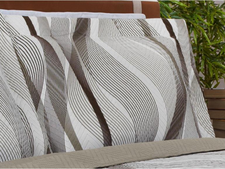Kit: 1 Cobre-leito Queen Bouti de Microfibra Ultrasonic Estampada + 2 Porta-travesseiros - Twister Taupe - Dui Design