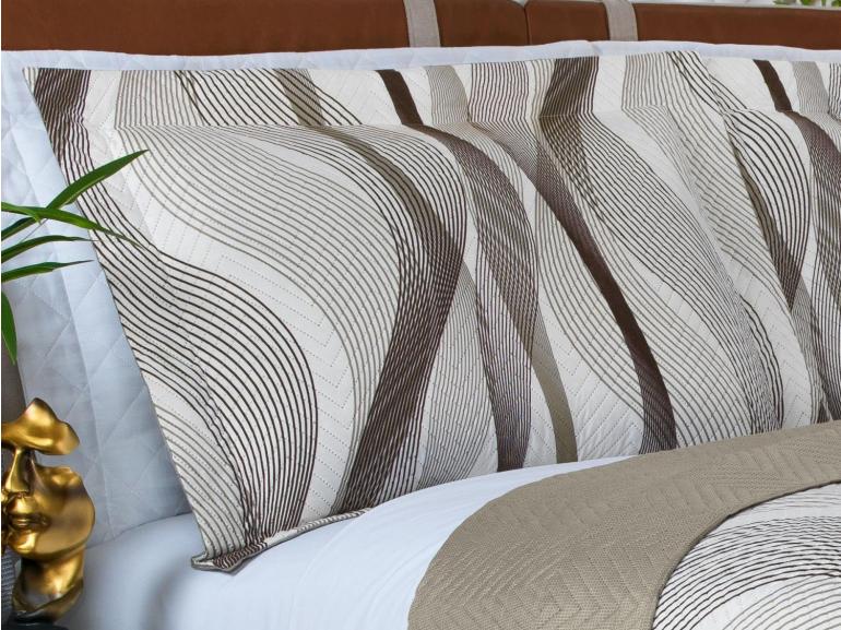 Kit: 1 Cobre-leito Queen Bouti de Microfibra Ultrasonic Estampada + 2 Porta-travesseiros - Twister Taupe - Dui Design