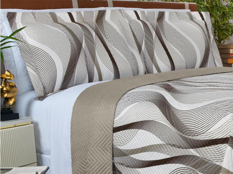 Kit: 1 Cobre-leito Queen Bouti de Microfibra Ultrasonic Estampada + 2 Porta-travesseiros - Twister Taupe - Dui Design