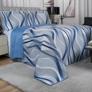 Kit: 1 Cobre-leito Casal Bouti de Microfibra Ultrasonic Estampada + 2 Porta-travesseiros - Twister Azul - Dui Design