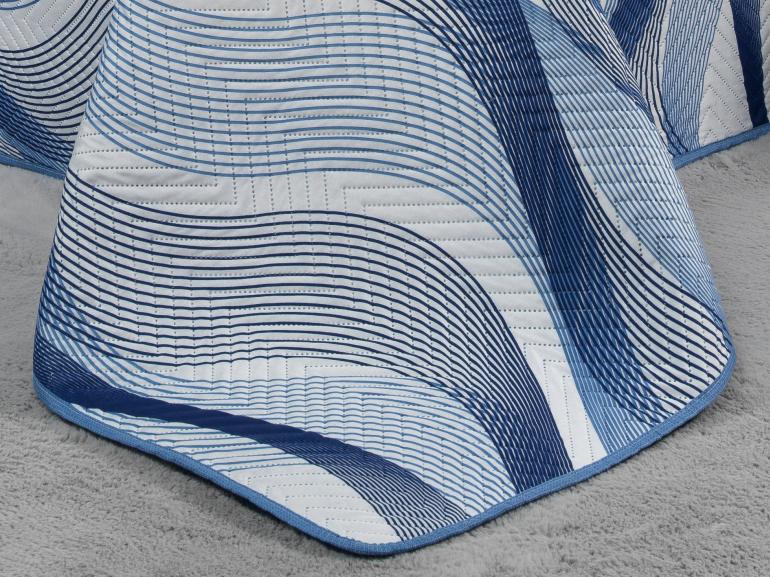 Kit: 1 Cobre-leito Casal Bouti de Microfibra Ultrasonic Estampada + 2 Porta-travesseiros - Twister Azul - Dui Design