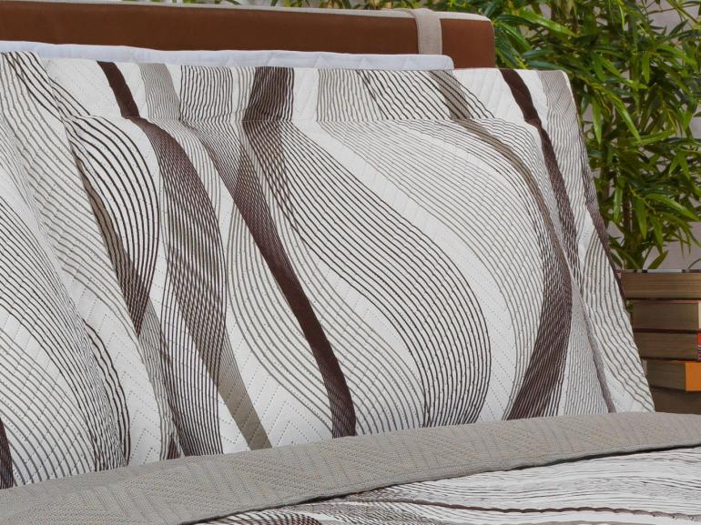 Kit: 1 Cobre-leito Solteiro Bouti de Microfibra Ultrasonic Estampada + 1 Porta-travesseiro - Twister Taupe - Dui Design