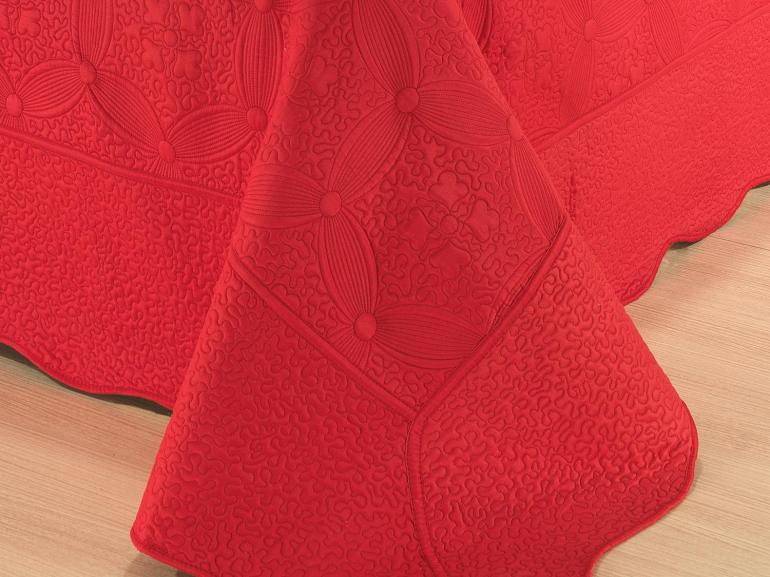 Kit: 1 Cobre-leito Casal Bouti Bordada de Microfibra + 2 Porta-travesseiros - Valena Vermelho - Dui Design