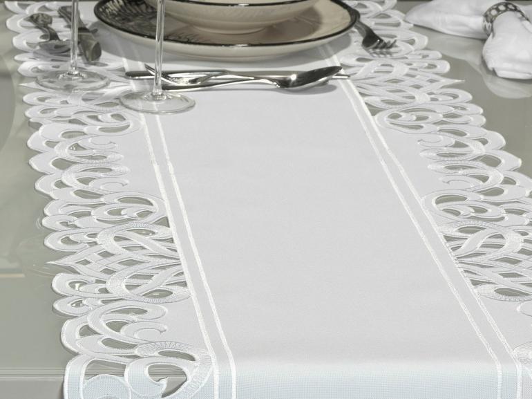 Trilho de Mesa com Bordado Richelieu 45x170cm Avulso - Valência Branco - Dui Design