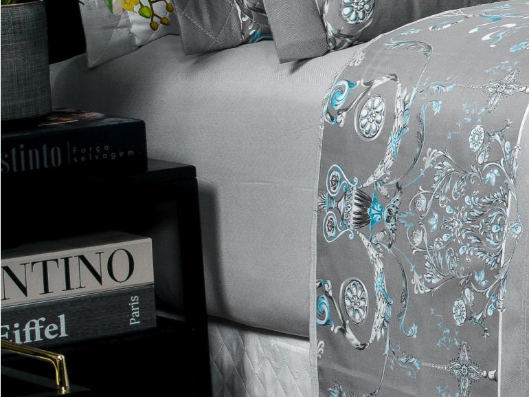 Jogo de Cama King Cetim 300 fios - Valncia Cinza - Dui Design