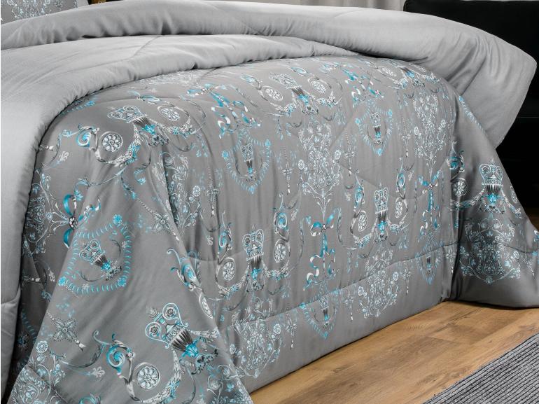 Enxoval Casal com Edredom 5 peas Cetim 300 fios - Valncia Cinza - Dui Design
