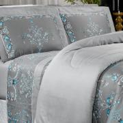 Enxoval Casal com Edredom 5 peas Cetim 300 fios - Valncia Cinza - Dui Design