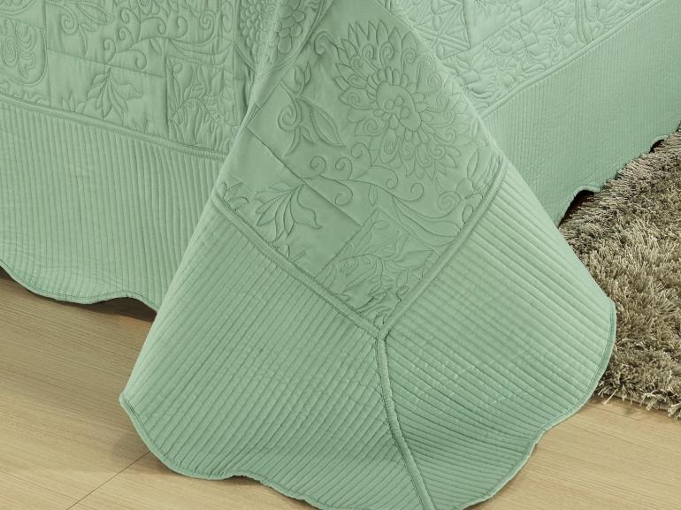 Kit: 1 Cobre-leito Casal Bouti Bordada de Microfibra + 2 Porta-travesseiros - Vanita Verde - Dui Design