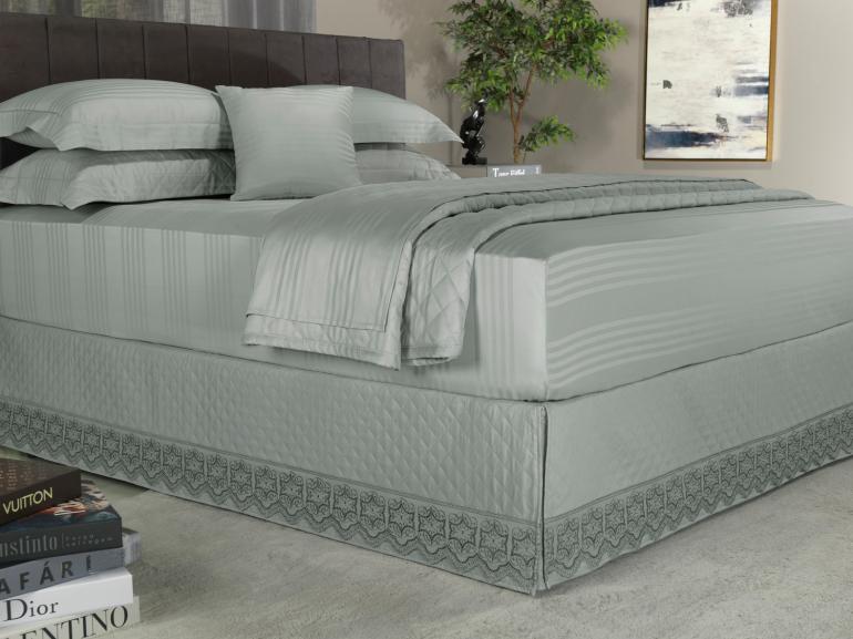Saia para cama Box Matelassada com Bordado Inglês Queen - Venetian Cinza - Dui Design