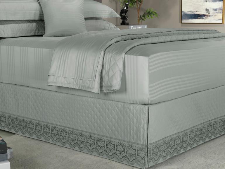Saia para cama Box Matelassada com Bordado Inglês Casal - Venetian Cinza - Dui Design