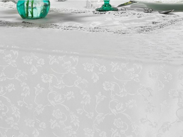 Toalha de Mesa com Bordado Guipir Fcil de Limpar Retangular 10-12 Lugares 180x320cm - Veneza Branco - Dui Design