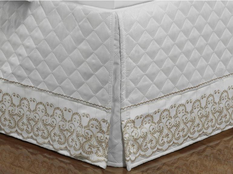 Saia para cama Box Matelassada com Bordado Ingls Solteiro - Venice Branco e Camura - Dui Design