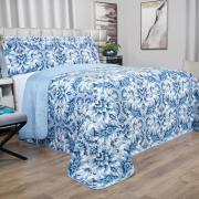 Kit: 1 Cobre-leito Queen Bouti de Microfibra Ultrasonic Estampada + 2 Porta-travesseiros - Versalhes Azul - Dui Design
