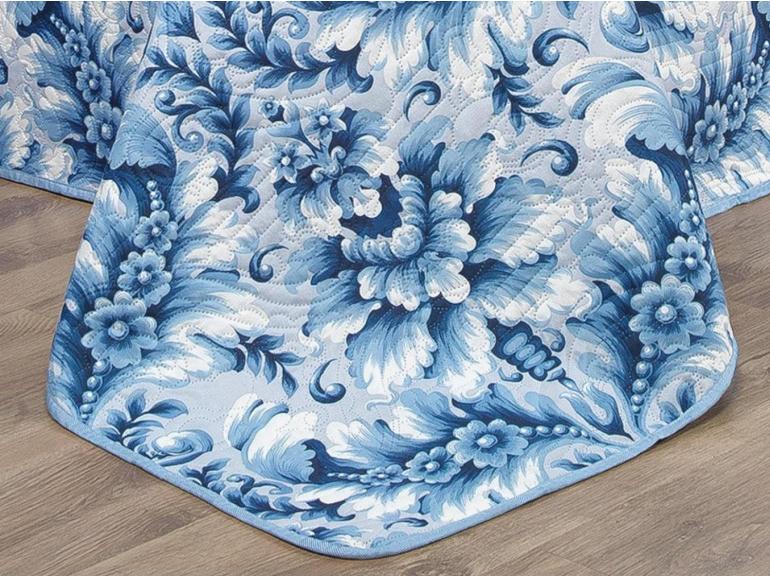 Kit: 1 Cobre-leito Queen Bouti de Microfibra Ultrasonic Estampada + 2 Porta-travesseiros - Versalhes Azul - Dui Design