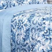 Kit: 1 Cobre-leito Queen Bouti de Microfibra Ultrasonic Estampada + 2 Porta-travesseiros - Versalhes Azul - Dui Design