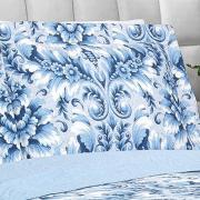 Kit: 1 Cobre-leito Queen Bouti de Microfibra Ultrasonic Estampada + 2 Porta-travesseiros - Versalhes Azul - Dui Design