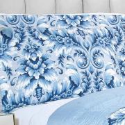 Kit: 1 Cobre-leito Queen Bouti de Microfibra Ultrasonic Estampada + 2 Porta-travesseiros - Versalhes Azul - Dui Design