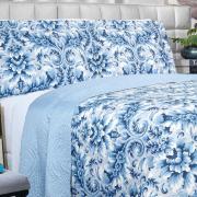 Kit: 1 Cobre-leito Queen Bouti de Microfibra Ultrasonic Estampada + 2 Porta-travesseiros - Versalhes Azul - Dui Design