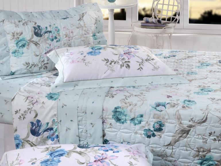 Enxoval Solteiro com Cobre-leito 5 peas Percal 200 fios 100% Algodo - Vintage Azul - Corttex