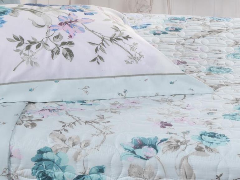 Enxoval Solteiro com Cobre-leito 5 peas Percal 200 fios 100% Algodo - Vintage Azul - Corttex