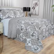 Kit: 1 Cobre-leito Casal Bouti de Microfibra Ultrasonic Estampada + 2 Porta-travesseiros - Violet Preto e Branco - Dui Design