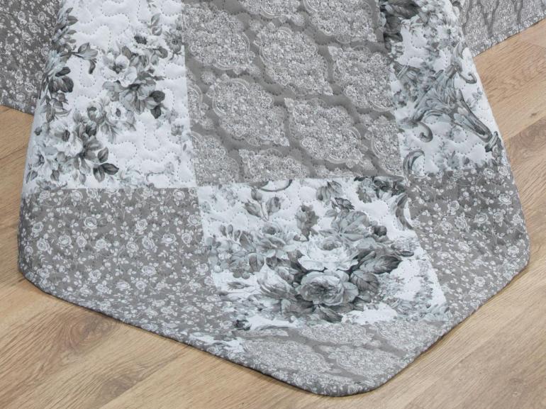 Kit: 1 Cobre-leito Casal Bouti de Microfibra Ultrasonic Estampada + 2 Porta-travesseiros - Violet Preto e Branco - Dui Design