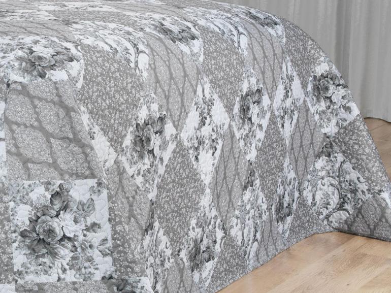 Kit: 1 Cobre-leito Casal Bouti de Microfibra Ultrasonic Estampada + 2 Porta-travesseiros - Violet Preto e Branco - Dui Design