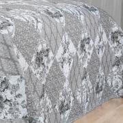 Kit: 1 Cobre-leito Casal Bouti de Microfibra Ultrasonic Estampada + 2 Porta-travesseiros - Violet Preto e Branco - Dui Design