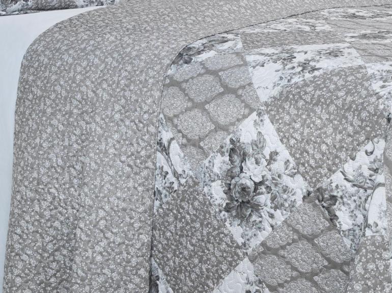 Kit: 1 Cobre-leito Casal Bouti de Microfibra Ultrasonic Estampada + 2 Porta-travesseiros - Violet Preto e Branco - Dui Design