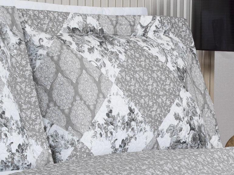 Kit: 1 Cobre-leito Casal Bouti de Microfibra Ultrasonic Estampada + 2 Porta-travesseiros - Violet Preto e Branco - Dui Design